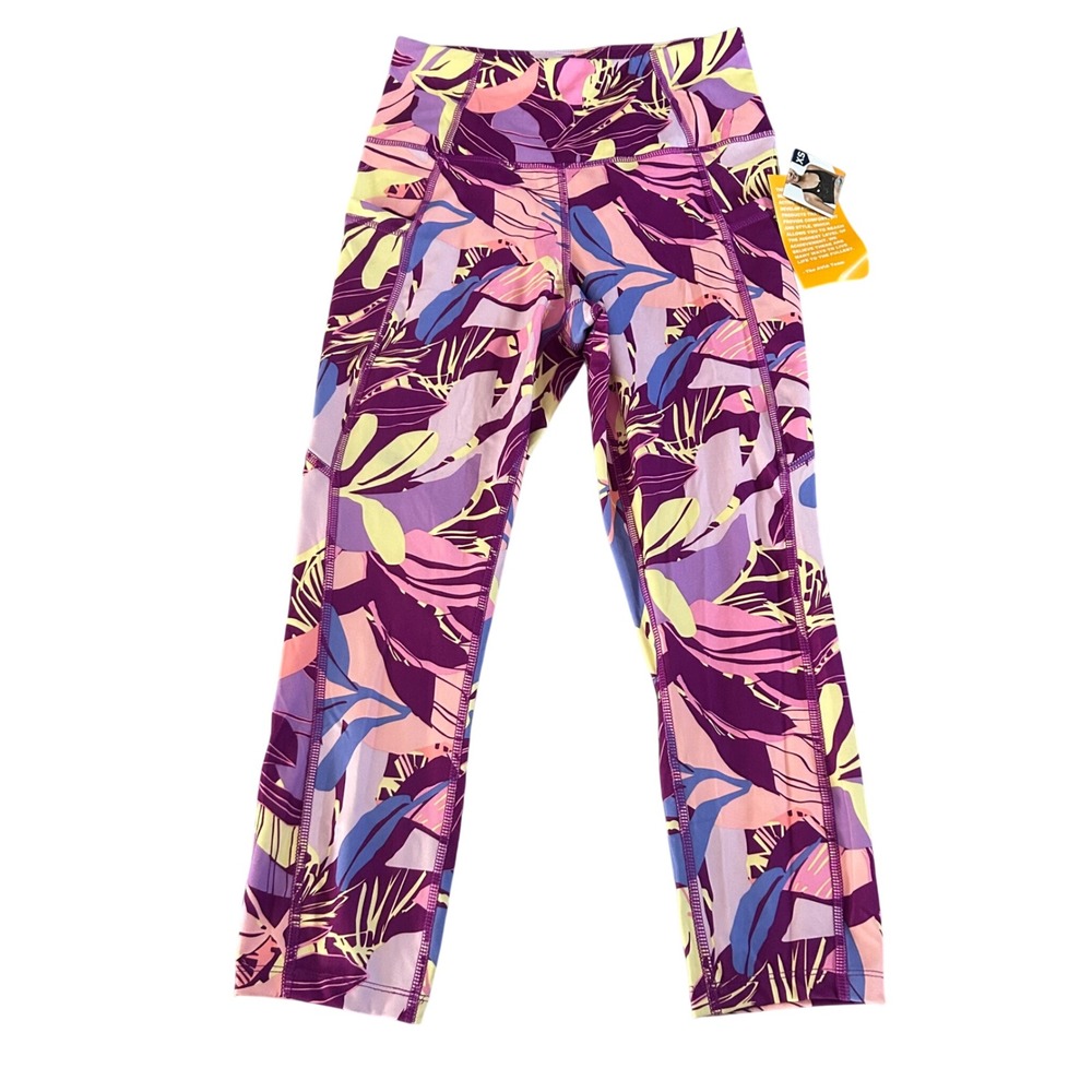 Avia Capri Leggings Women Size XS Floral Multicolored Stretchy High Waist Pant